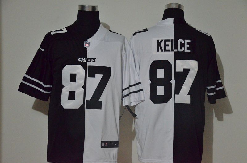 Men Kansas City Chiefs #87 Kelce Black white Half version 2020 Nike NFL Jerseys->san francisco 49ers->NFL Jersey